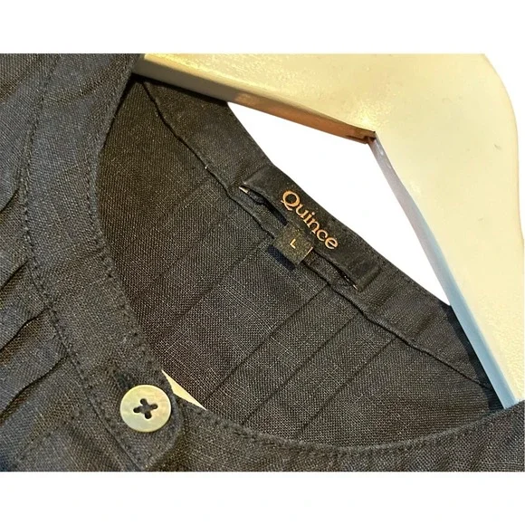 Quince Women 100% European Linen Short Sleeve Swing Dress Black Size Large - Picture 3 of 9